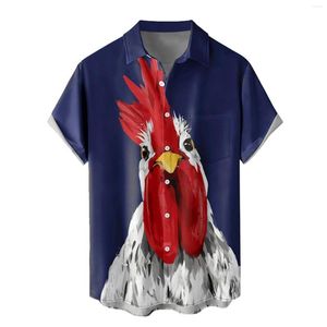 Mense Casual Shirts Mens Gongfu Rooster Bröstficka tryckt Kort ärmknapp ner Summer Shirt