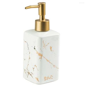 Lagringsflaskor tvål dispenser keramisk handflaska påfyllbar marmor lotion för badrumskök (vitt)
