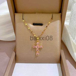 Pendant Necklaces 316L Stainless Steel Exquisite Zirconia Cross Pendants Neckle For Women Luxury Adjust Choker Fashion Jewelry cessories 11.11 J230620