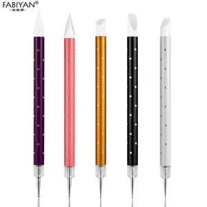 Doting Tools 5st Dualed Nail Art Brush Silicone Pen Sculpture Carving Shaping målning Akryl Picking Manicure 230619