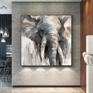에버 샤인 유화 코끼리 초록 100% 손으로 그린 ​​그림 동물 수제 캔버스 현대 벽화 벽 장식 l230620