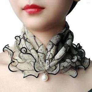 Scarves 2023 Fashion Women Scarf Lace Imitation Pearl Pendant Gauze For Collar Neckerchief