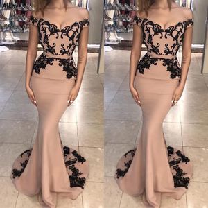 Elegant Off The Shoulder Arabic Aso Ebi Mermaid Prom Dresses Lace Appliqued Sexy Women Formal Occasion Party Gowns Sweep Train Slim Fit Evening Vestidos CL2471