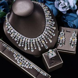 Halsband örhängen set genious uae lyx prinsessa 4 st uttalande smycken för kvinnor bröllop full kubik zirkon dubai brud 2023