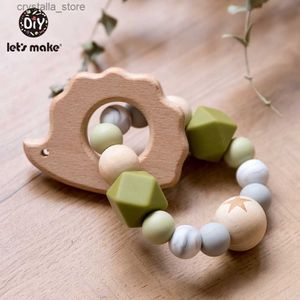 Let's Make Wooden Rattle Teether Baby Toys Engraved Wood Beads Hexagon Teether Silicone Beads 12Mm Tiny Rod Baby Crib Rattle L230518