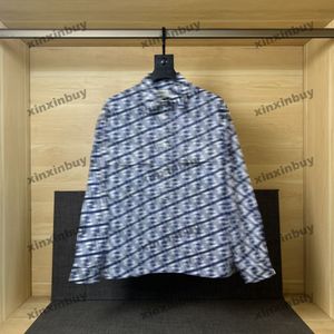 xinxinbuy men designer coat jacketパリダブルレターJacquardロングスリーブコットン女性ブルーブラックM-2xl