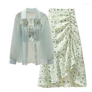 Two Piece Dress 2023 Spring/Summer Set Style Versatile Shirt Fashion Tank Top Loose Half Skirt Elegant Women's Three