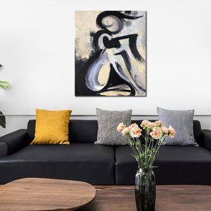 Contemporary Abstract Art on Canvas Woman Black and White Textured Handmade Oil Painting Wall Decor