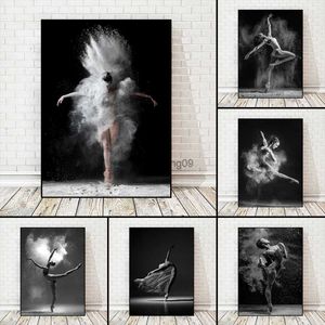 Lindo Ballet Wall Art Poster Preto e Branco Mural Moderno Decoração de Casa Imagens Impressão Pintura em Lona Decoração de Sala de Estar