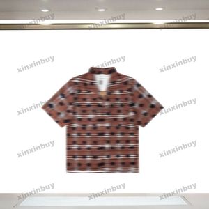 Xinxinbuy Men Designer Tee Tシャツ23SS格子縞の手紙馬のプリントロンドンセット半袖コットン女性ブラックアプリコットS-2xl