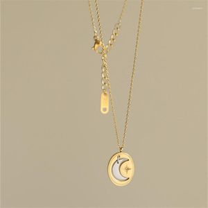 Anhänger Halsketten Edelstahl vergoldet 18 Karat Gold Bicolor Metallic Mond Sterne Halskette Frauen kreative Freundin Valentinstag Schmuck