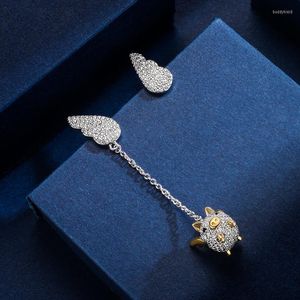 Серьги -свисые серьги 2023 Прекрасные ювелирные украшения летающие поросенки женский кристалл из австрийского асимметричного длинного для женской вечеринки