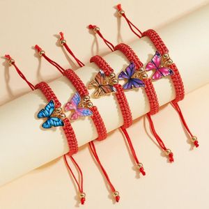 Charm Bracelets Handmade Red Lucky Thread Braided For Women Men Butterfly Pendant Adjustable Bracelet Bring You Luck Wealth Jewelry
