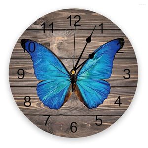 Orologi da parete Struttura in legno vintage Farfalla blu Orologio moderno per la decorazione dell'home office Soggiorno Decorazioni per il bagno Orologio da appendere