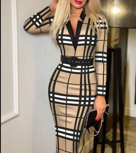 23ss summer New Women Fashion Casual Dresses Elegant Black stripe classic printed Sexy long sleeves Dress Party Skinny pluz size Dresses with belt
