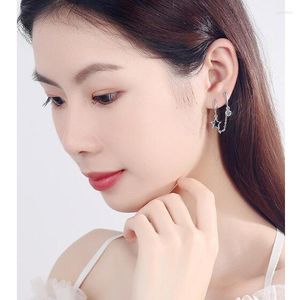 Dangle Earrings Fashion Double Hole Hoop Zircon Earring Glaze Star Tassel Chain Ear Stud For Women Silver Color Drop