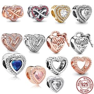 Sparkling Lived Heart Family Infinity Red Heart Charm 925 Sterling Silver Women smycken pärlor passar original Pandora armband gratis frakt