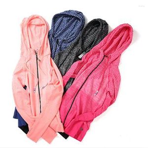 Camicie attive Primavera ed estate Giacca sportiva da donna Fitness Cerniera sottile Patchwork con cappuccio Camicia a maniche lunghe traspirante Corsa all'aperto