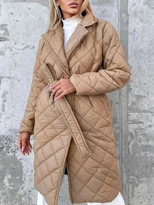 Women's Trench Coats CamKemsey Chic Turn Down Collar Long Quilted Jackets Women Early Winter Autumn Warm Cotton Padded Puff Parkas