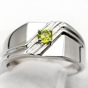 Cluster Rings Natural Green Peridot Ring Men 925 Silver Band 4mm Gemstone August Birthstone Gift Size 6 To 13 R511GPN