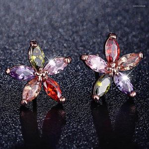 Kolczyki Dangle Huami Crystal Flower Stud dla Wome Kolorowe różowe złoto Kolor Hurtowe Układy Ins Fashion Biżuterii 2023 Bijoux