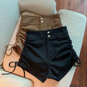 Kvinnors shorts sexig klubb Shirring High midja Slim Woman Summer Korean Fashion Street AllMatch Folds Zipper Button Casual Short 230620