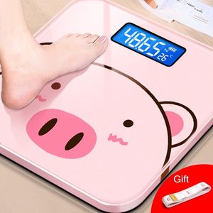 体重スケール漫画豚のバスルームLCDディスプレイの重量デジタル強化ガラス床電子スマート230620