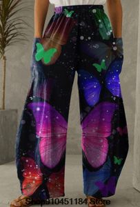 Butterfly Print Wide Leg High Waist Pants Female Fashion Summer Outfits 2022 New Female Trousers Mujer Pretty