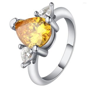 Cluster Ringe Elegantes Glas Silber Farbe Poetische Tröpfchen Gelb Klar CZ Fingerring für Frauen Mode Hochzeit Schmuck Verteilung