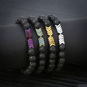 Perlen 8 mm Vulkan Lava Buddhismus beten Mara Halskette Meditation Edelsteine Perlen Schmuck Diffusor Armband mit Magnet Pfeil Perle Bracele Dhzp9