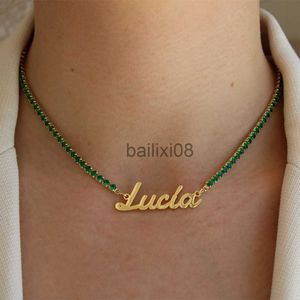 Pendanthalsband 2021 Fashion Custom Name Halsstörning Personslistor Pendant Zirkonkedja Glittrande rostfritt stål Choker -smycken för kvinnor J230620