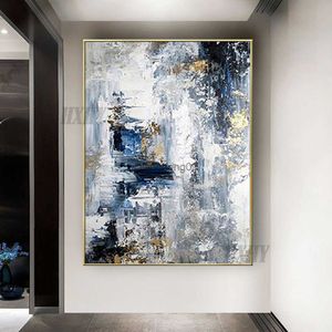 Modern inre väggbild ren handgjorda blå texturer duk oljemålningar kreativa zigenare
