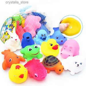 12pcs Cute Animals Bath Toys Swimming Water Colorful Soft Rubber Float Squeeze Sound Squeaky Bathing Toy For Baby Kids Gifts L230518