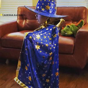 Novelty Games Children Cosplay Costumes Witch Halloween Costumes For Kids Wizard Cloak Cape With Pointed Hat Girls Boys Magician Party Toys 230621