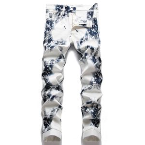 White Men's Jeans Summer Casual Stretch Printed Pants Pantalones Para Hombre Vaqueros