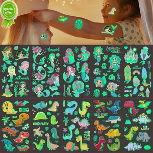 New 5pcs Luminous Tattoo Stickers Child Kid Temporary Fake Tattoos Glow Paste on Face Arm Leg for Children Body Art Mermaid Dinosaur