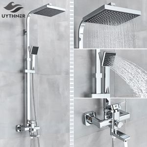 Badezimmer-Duschköpfe Uythner Chrom-Schwarz-Wasserhahn, drehbarer Wannenauslauf, Wandmontage, 8 Zoll Regenfallkopf mit Handbrause, Badewannenmischer 230620