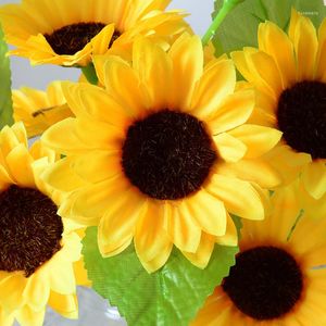 Decorative Flowers Artificial 3 Heads Sunflower Silk Cloth Simulation Plants Bouquet Pography Props Flower Arrangement Ornaments