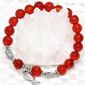 Strand Armband Fashion Natural Stone Red Agat Carnelian Onyx Runda pärlor 8mm Charms Bangle Jewelry 7.5 -tum B2076