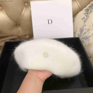 Angola Rabbit Fur Beret Autumn Winter Warm Berets Women Octonal Hat Fashion Retro Art Painter Hat L230523