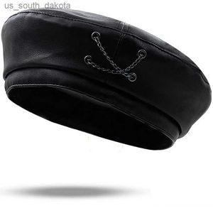 2022 NY CLASSIC GIRL VINTAGE LEATHER BUCKLE PU LÄDER BERET KVINNS Autumn and Winter Fashion Easy Match Flat Top Painter Cap L230523