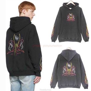 Designer Clothing Mens Sweatshirts Hoodies Rhude Autumnwinter Washed Old High Street Line Butterfly Print Loose Sweater for Men Women Fashion Streetw