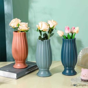 Planters Pots Plastic Flower Nordic White Pink Unbreakable Streamlined Solid Color Dried Flower Arrangement Flower Pot For Living Room R230621