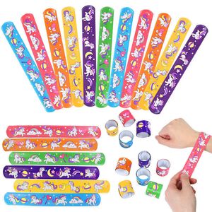 New 10pcs Cartoon Unicorn Clap Circle Girl 1st Unicorn Theme Birthday Party Decoration Kids Toy Gift Mermaid Dinosaur Slap Bracelets