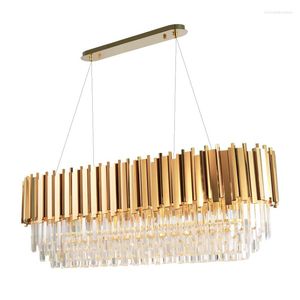 Kronleuchter Moderne Kristalllampe Kronleuchter für Wohnzimmer Oval Luxus Gold Runde Edelstahl Linie Beleuchtung