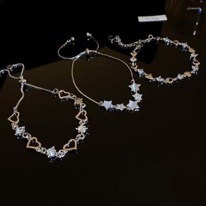 Link Bracelets Korean Women Zirconia Heart Star Delicate Accessories Opal Stone Crystal Decorated Charms Bracelet Birthday Gifts