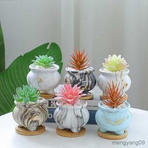 Planters Pots Color Ceramic Flowerpot Set Fleshy Pot Water Transfer Printing Nordic Simple Christmas Gift Family Garden Decoration R230621