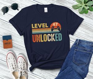 Erkek Tişörtleri Seviye 47 Erkekler veya Kadınlar İçin Kilidi Açılmış Retro Komik Video Oyuncu 47. Doğum Günü Hediyesi Yıllık Vintage% 100 Pamuk T-Shirt Unisex y2k 230621