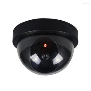 Telecamera di sicurezza CCTV finta per interni/esterni fittizia in plastica nera con luce LED rossa lampeggiante
