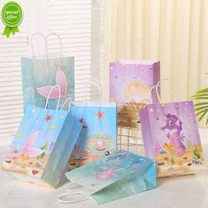 New 5pcs Mermaid Party Gift Packing Bags Under The Sea Party Kraft Paper Bag Girls Little Mermaid Theme Birthday Party Decoration